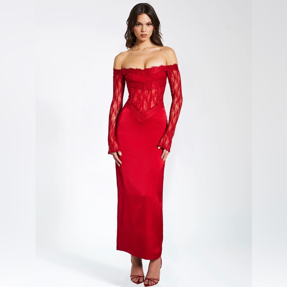 Miss Circle Nessa Red Lace Satin Corset Dress